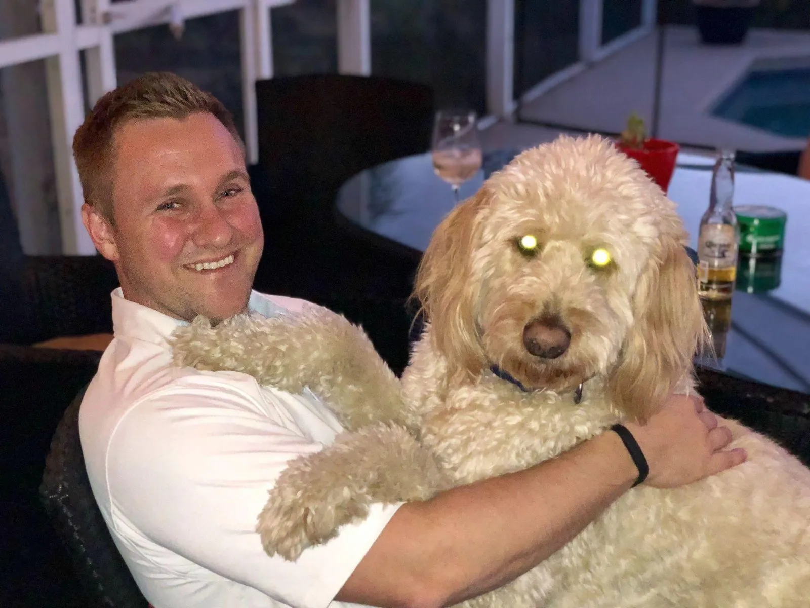 Charlie getting a big hug on a warm Florida evening
